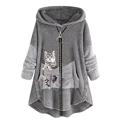 MICKURY Pullover Damen,Strickpulli Strick Jacken Hoodie Mit Reißverschluss Pullover Braun Luxus Pullover Damen Langarm Strickjacke Pullover Camouflage(Grau,L) von MICKURY