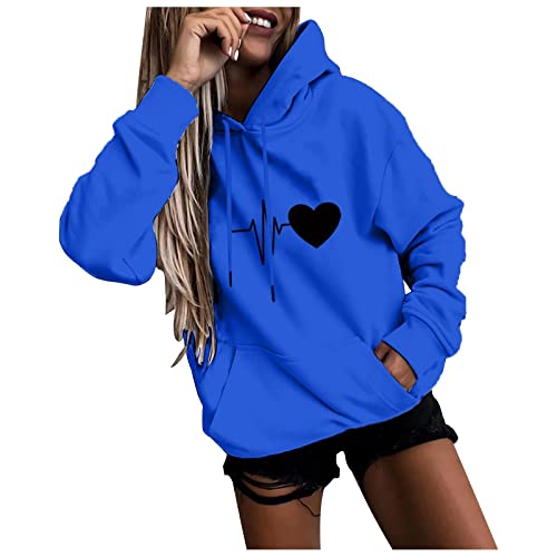 MICKURY Rollkragenpullover,Zip Hoodie Stone Pulli Grobstrick Pullover Pullover Weihnachten Damen Hoodie Orange Schwarzer Kapuzenpullover Schwerer Hoodie(Blau,Einheitsgröße) von MICKURY