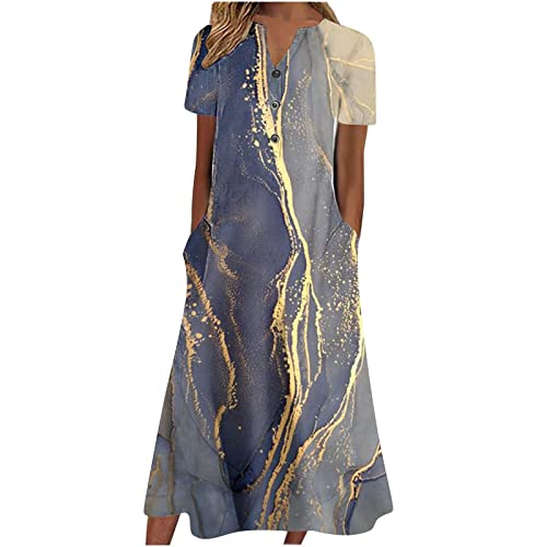 MICKURY Rückenfreie Kleider Sexy Kurze Kleider Damen Sexy Party Kleider Eng Schlitz Kleider Damen Sommer Knielang Festlich Ballkleider Damen Lang Schwarz Gelb Gestreiftes Kleid(Marine-3,3XL) von MICKURY