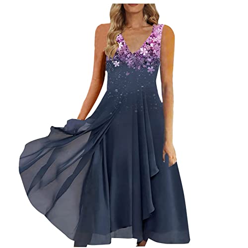 MICKURY Schnittmuster Damen Kleider,Abendkleid Hochzeit Türkische Abendkleider Sexy Kleid Chiffon Elegantes Patchwork Ärmellos Langes Abendkleid Kleid Damen Festlich(3-Lila,XL) von MICKURY