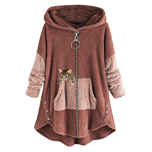 MICKURY Sportbekleidung,Grobstrickpullover Damen Angebote des Tages Heute Pulli Pink Pullover Schwarz Damen Weihnachten Pullover Hoodie Damen Reißverschluss Long Cardigan Blau(Rosa,XXL) von MICKURY