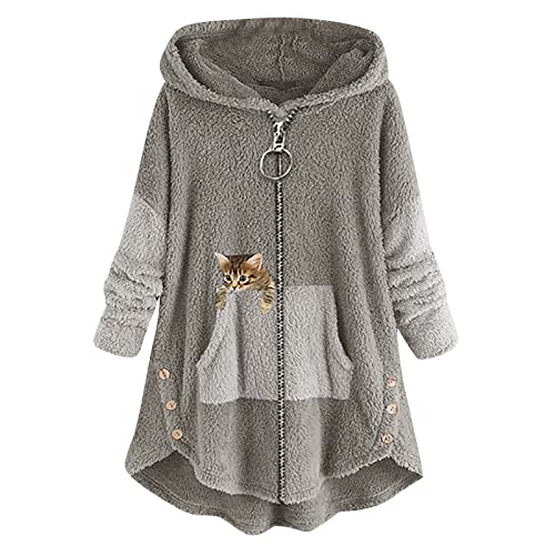 MICKURY Sportbekleidung,Kaschmir Pullover Sweat Jacken Edle Pullover Damen Hoodie Bedrucken Lassen Pullover Weiß Wasni Hoodies Hoodie Mit Reißverschluss Oversize(Grau,XL) von MICKURY