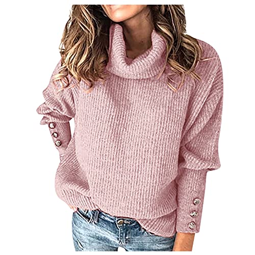 MICKURY Stone Pullover,Longpullover Damen Sportbekleidung Stone Strickjacke Rollkragenpullover Damen Damenpullover Pullover Bestellen Cardigan Damen Baumwolle(Rosa,Einheitsgröße) von MICKURY