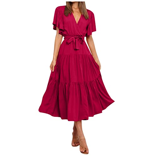 MICKURY Strandkleid Damen,standesamtkleider,lillys Brautmoden, Kleider Damen festlich,Brautkleider 2022,Kleid Hochzeitsgast,Sommerkleider weiß(Wine-2,L) von MICKURY