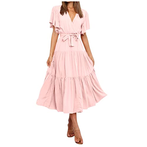 MICKURY Strandkleidung,Kleid Hochzeitsgast grün,hängerkleid Sommer,sommerliche Abendkleider,Heine Kleider festlich,schlankmachende Festliche Kleider(A-Rosa,XL) von MICKURY