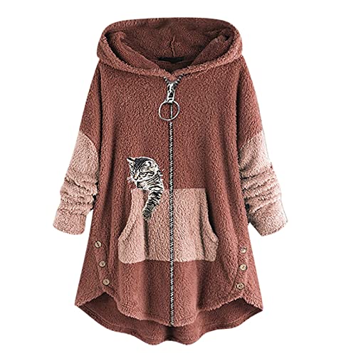 MICKURY Strick Jacken Grauer Pullover Cashmere Pullover Damen Rosa Pullover V Neck Pullover Damen Herbst Und Winter Lässige Einfarbige Plüsch Warme Kapuzenjacke In Übergröße Rosa-H M von MICKURY