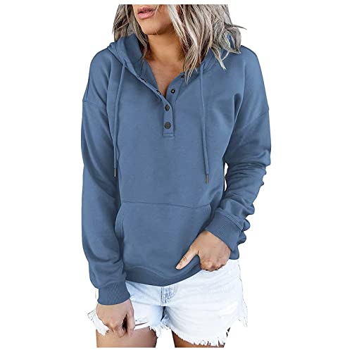 MICKURY Sweatjacke Damen,Angebote des Tages Heute Oversize Pullover Lange Strickweste Damen Hoodie Rot Winterpullover Damen Geschwister Hoodie Sweatshirt Mit Puffärmeln(Blau,Einheitsgröße) von MICKURY