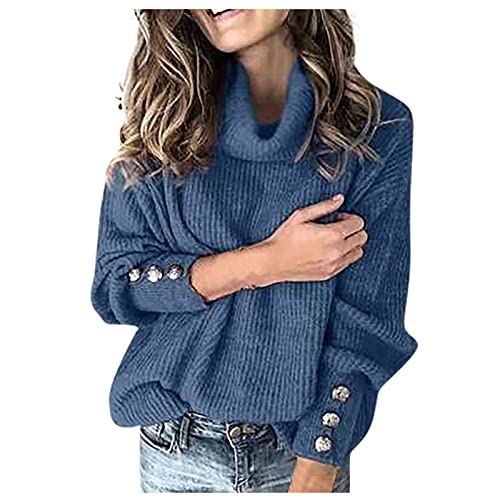 MICKURY Sweatjacke Damen,Rollkragenpulli Pärchen Pullover Lange Cardigan Damen Fleecepullover Damen Häkelpulli Hoodie Selbst Bedrucken Pinker Pullover Damen(Blau,Einheitsgröße) von MICKURY