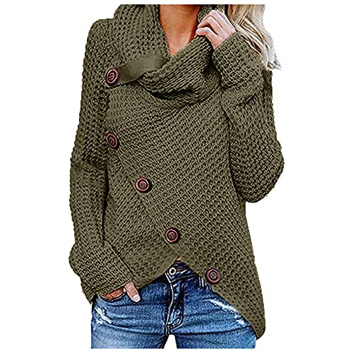 MICKURY Vintage Pullover,Wrst Bhvr Hoodie Rollkragenpulli Hoodie Ohne Kapuze Lange Strickjacke Grobstrick Cardigan Oversized Hoodie Mit Reißverschluss Feinstrickpullover(Armee Grün,M) von MICKURY