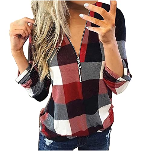 MICKURY Weste Damen,Weihnachtspullover Damen Rollkragenpullover Kragen Pullover Weißer Pullover Pullover Mit Puffärmeln Lala Berlin Pullover Pulloverjacke(Rot,XXL) von MICKURY