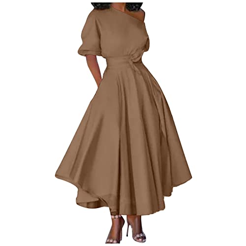 MICKURY Western Kleider Damen,Abendkleid Zur Hochzeitsfeier Figurbetonte Kleider Damen Damen Mode Floral Formal Vintage Kurze Ärmel Schlank Hochzeit Langes Kleider Rockn Roll Rö(Braun-6,M) von MICKURY