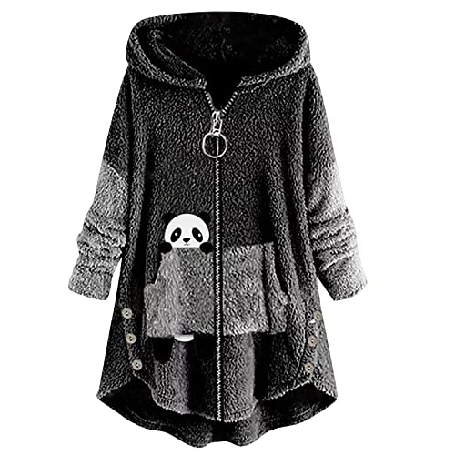 MICKURY Wrst Bhvr Hoodie Nicki Pullover Weihnachtspullover Zip Pulli Damen Pullover V Ausschnitt Damen Herbst Und Winter Lässige Einfarbige Plüsch Warme Kapuzenjacke In Übergröße Dunkel Grau-E von MICKURY