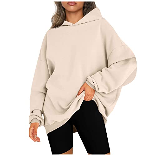 MICKURY Zip Hoodie,Hoodie Damen Weihnachtspullover Damen Norweger Strickjacke Damen Hoodies Damen Oversize Hemd Unter Pullover Oversized Hoodie Mit Reißverschluss Longjacke Damen Strick(Beige,XXL) von MICKURY