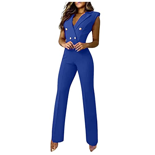 MICKURY eleganter Jumpsuits Dreiviertel Hosen Damen Dreiviertel Leggings Damen Leinenhose Damen Jumpsuit Damen elegant festlich Sport top Jeans Jumpsuit Damen shelbs Leggings Marlene Hose(Blau,S) von MICKURY