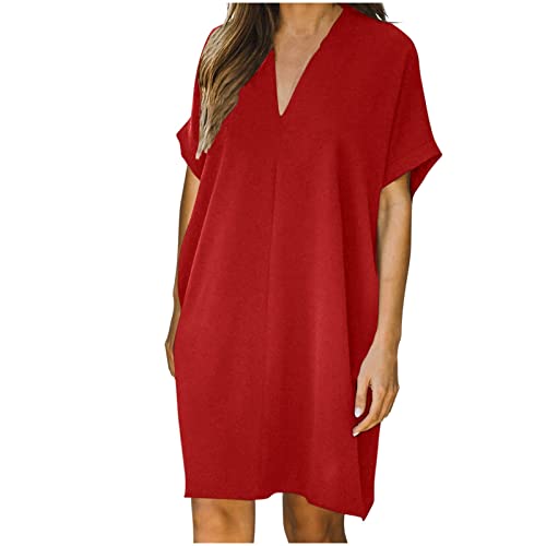 MICKURY maxikleid Sommer Lange unterröcke BH für rückenfreies Kleid Silvester Kleid Damen Abendkleid weiß juretro Damen Kleider Damen Kleider bonprix Kleider Damen sexy Sommerkleid Kleid mit(Rot,XL) von MICKURY