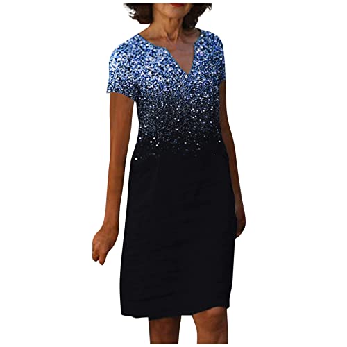 MICKURY uv Kleidung Baby,Festliche Kleidung für Damen ab 60,p&c Kleid,Abendkleid smaragdgrün,italienische Designer Kleider,brautjungfernkleider kurz,Ballkleider schwarz(2-Dark Blue,XL) von MICKURY