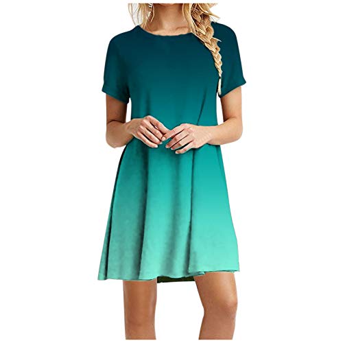 Midi Kleider Damen Elegant,Leder Kleider Damen Silvester Kleider Festliche Damen Zur Hochzeit Mode Frauen Casual Kurzarm Solide Damen Lose Mini Kleid Rö Damen Sommer Midi(Grün-7,4XL) von MICKURY