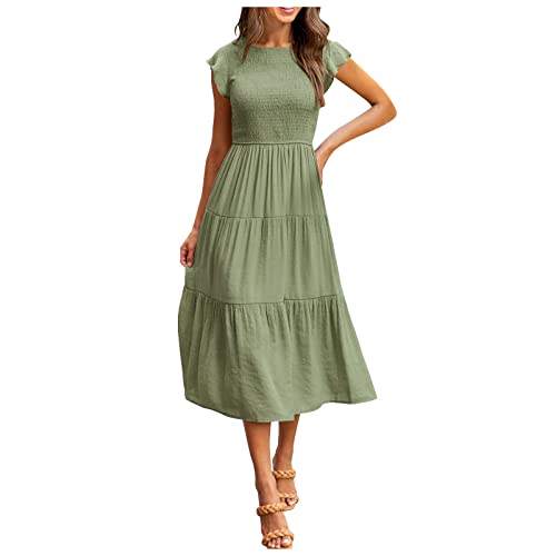 Mini Kleider Damen Sexy Kurz,Kleider Damen Festlich Elegant Hochzeit Abend Kleider Elegant Blumen Damen Mode Frauen Casual Mid Länge Kleid Boho Ärmel A-Linie Langes Kleider Abendkleider (Grün-2,L) von MICKURY