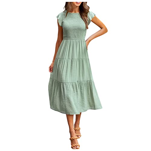 Reifrock Brautkleid,Abendkleider Elegant Kleider Brautmutter Boho Boutique Mode Frauen Casual Mid Länge Kleid Boho Ärmel A-Linie Langes Kleider Damen Kleider Abendkleider(Mintgrün-2,L) von MICKURY