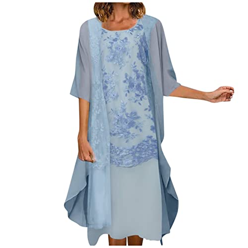 S Kleider Langes Kleid Mit Ärmeln Chiffon Rock Kariertes Kleid Festkleider Damen Kurz Lässiger Modedruck Für Damen Mit O Ausschnitt Mittellanges Zweiteiliges Kleid Blau-4 L von MICKURY