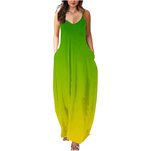 Sexy Kleider Damen,Afrikanische Kleider Damen Kleider Fã¼R Schwangere Abendkleid Satin Damenmode Casual Sexy Druck Rundhalsausschnitt Strapsweste A-Linie Langes Kleider Casual (Grün-4,S) von MICKURY