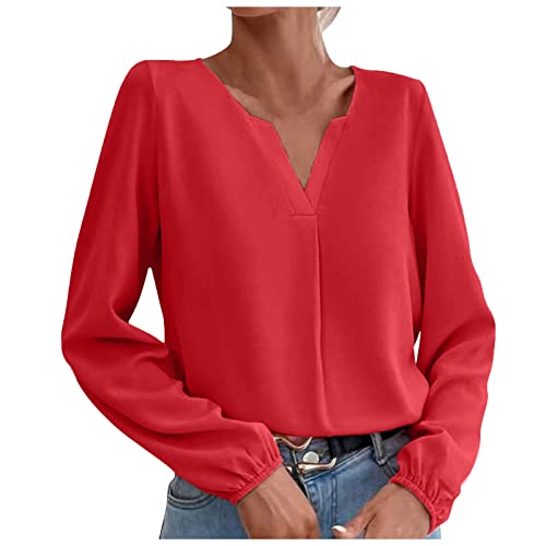 Sport Shirts FüR Damen Konto Blusen Damen Gothic Kleid Fledermaus Shirt Damen Longsleeve Damen Damen Hemd Tshirt Damen Herbst Kasack Longshirt Damen Langarm 3/4 Hosen Damen Herbst Top Damen(Rot,XL) von MICKURY