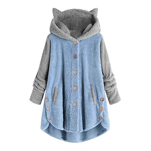 Stone Pullover Dunkelgrüner Hoodie Oversize Strickjacke Weihnachtspulli Bodenlanger Cardigan Frauen Knopf Mantel Feste Oberseiten Mit Kapuze Pullover Lose Pullover Bluse Plus Größe 3-Blau von MICKURY