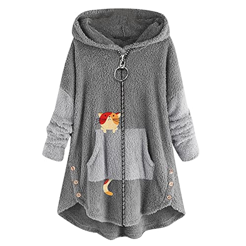 Sweatshirts Damen,Strick Jacken Weste Damen Oversize Pulli Damen Weihnachts Hoodie Sweatshirt Mit Reißverschluss Knit Factory Strickjacke Pullover Damen Hellblau(Grau,XXL) von MICKURY