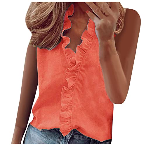 T-Shirt Bedrucken, Compression Shirt Damen ßes T-Shirt Top Temperament Knopf V-Ausschnitt Laterne Ärmel Bluse Lässig Shirt Damen Oberteile Elegant Basketball Shirt (Orange-1,M) von MICKURY