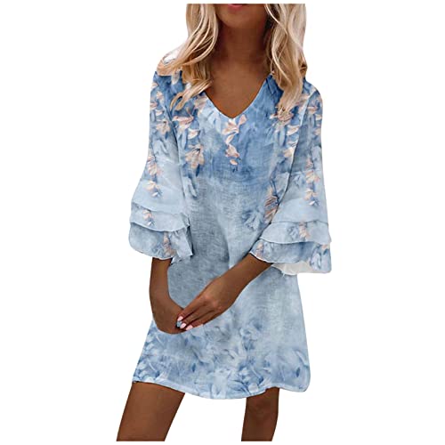 Tunika Kleid Rosa Clara Brautkleider Brautkleid Leihen Shirt Kleid Damen Griechische Kleider Damen Mode Temperament Elegantes Frisch Bedrucktes Minikleid Mit V Ausschnitt Und 3 4 Ärmeln von MICKURY