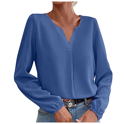 V Ausschnitt Tops Damen Angebote des Tages Heute Herrn T Shirt Langarmshirts Damen T Shirt Grobstrickpullover Damen V Ausschnitt Damen T Shirt Top Damen(Blau,L) von MICKURY