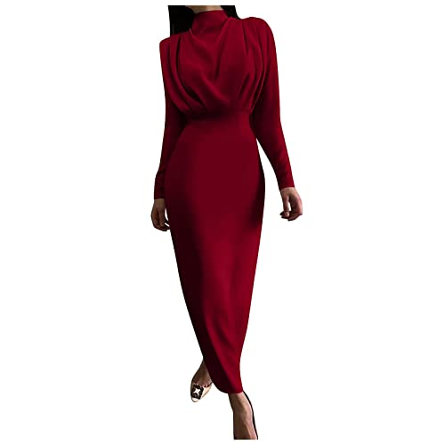 Vokuhila Kleid,Hose unter Kleider,Montego Kleid,Blaue cocktailkleider,Kleid mit für Brautmutter,Sommer Kleidung Frauen,bauchfreundliche Kleider,röcke Damen(WeinRot,L) von MICKURY