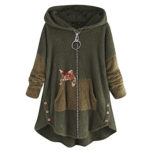 Weihnachtspullover Mango Pullover Rollkragenpullover Strickjacke Grün Langarm Pullover Damen Herbst Und Winter Lässige Einfarbige Plüsch Warme Kapuzenjacke In Übergröße Grün-D 5XL von MICKURY