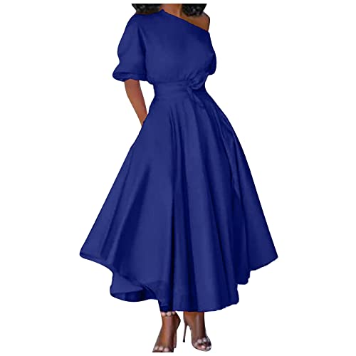 für Damen kurz Hochzeitsgast Kleid sheego Abendkleider festtagskleider Damen langes schwarzes Kleid apart Kleider Sommerkleider midi Gerafftes Kleid Damen Kleider elegant Hochzeit(Blau,2X-Large) von MICKURY