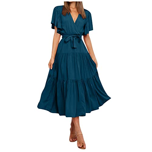 rot geblümtes Kleid Schwarze hochzeitskleider brautgeschäft Pull and Kleider Abendkleid kurz Damen Sommerkleider p&c Abendkleider Rock mit Hose Skaterrock Etuikleider Sommer plissee(Navy-2,M) von MICKURY