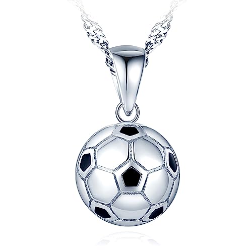 MICMIF 925 Sterling Silber 3D Fußball Design Kettenanhänger Soccer Ball Form Damen Anhänger mit Silberkette 45cm Damen Fußballfans Modeschmuck Halsschmuck für Frauen Mädchen von MICMIF