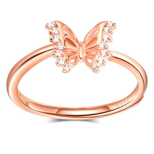 MICMIF Bandring Schmetterling 925 Sterling Silber Ringe für Damen Frauen Mädchen Einstellbare Ring Zirkonia Schmetterling Silberringe Schmuck von MICMIF