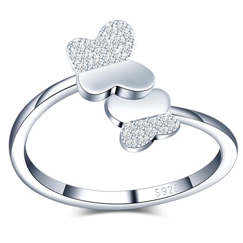 MICMIF Ring Schmetterlinge 925 Sterling Silber Ringe für Damen Frauen Mädchen Einstellbare Offene Ring Zirkonia Schmetterling Silberringe Schmuck von MICMIF