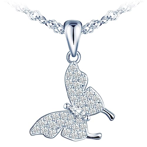MICMIF 925 Sterling Silber Halskette Glänzende Schmetterling Anhänger Damen Kette Schmetterling Halskette Schmuck Für Frauen Und Mädchen von MICMIF