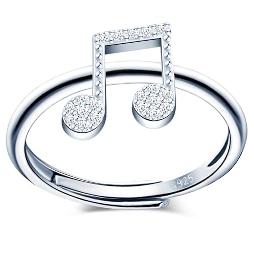 MICMIF Ring Musiknote Silber 925 für Damen Frauen Mädchen Verstellbare Ring Silber mit Zirkonia Musik Bandring Violinschlüssel Stapelring für Frau Freundin Mutter von MICMIF