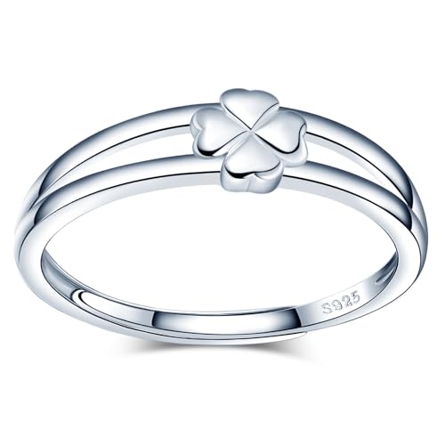 MICMIF Kleeblatt Ring Silber 925 für Damen Frauen Mädchen Verstellbare Ring Damen 925 Sterling Silber Kleeblatt Glücksring Band Ring Stapelring Schmuck Geschenk für Frau Freundin Mutter von MICMIF