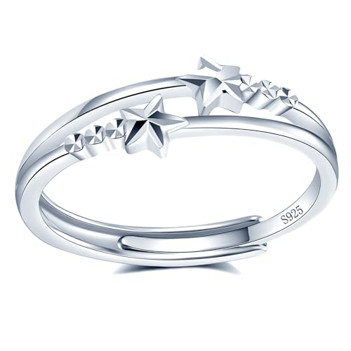 MICMIF Sterne Ring Silber 925 für Damen Frauen Mädchen Verstellbare Ring Damen 925 Sterling Silber Sterne Bandring Stapelring Schmuck Geschenk für Frau Freundin Mutter von MICMIF