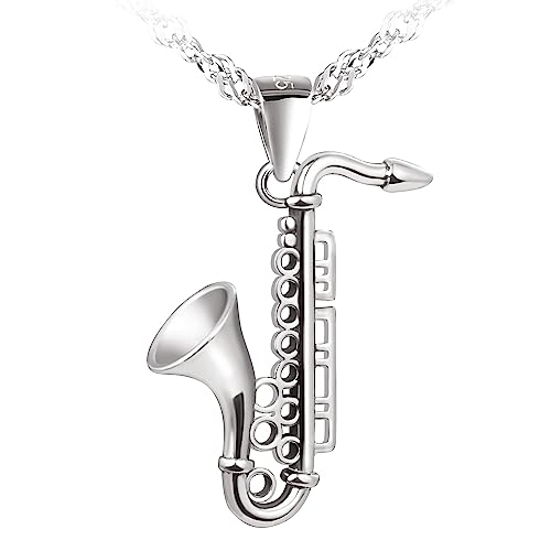 MICMIF 925 Sterling Silber Saxophon Halskette Damen Instrumente Anhänger Musik Silberkette 45cm Musikinstrumente Halsschmuck für Frauen Mädchen von MICMIF