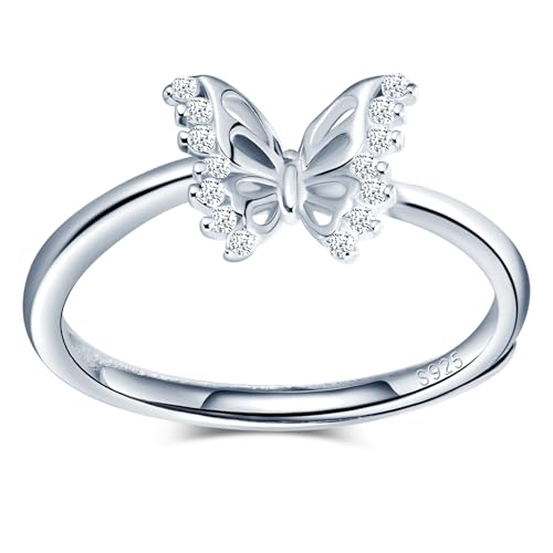 MICMIF Bandring Schmetterling 925 Sterling Silber Ringe für Damen Frauen Mädchen Einstellbare Ring Zirkonia Schmetterling Silberringe Schmuck von MICMIF
