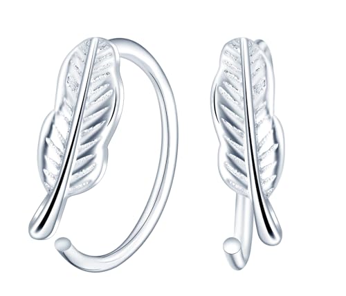 MICMIF Creolen Klein Feder 925 Sterling Silber Creolen Ohrstecker Schläfer Knorpel Reif Ohrringe Feder Silber Ohrschmuck für Damen und Mädchen von MICMIF
