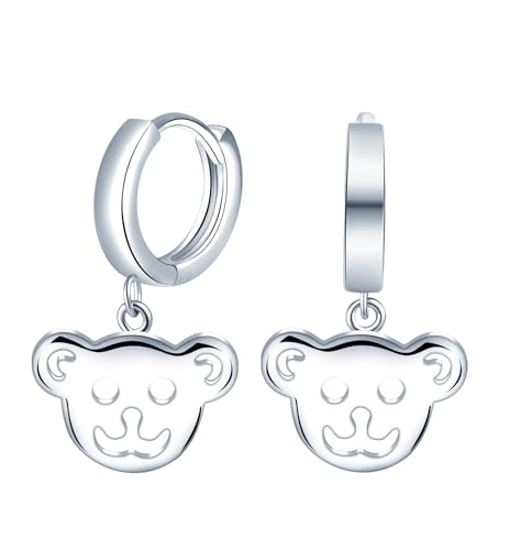 MICMIF Creolen Ohrringe Bär für Kinder 925 Sterling Silber Super Mini Creolen mit Anhänger Bär Reif Ohrringe Hängend Ohrschmuck für Mädchen von MICMIF