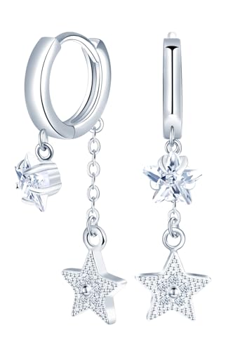 MICMIF Creolen Stern Hängeohrringe Zirkonia Ohrringe 925 Sterling Silber Huggie Ohrstecker für Damen Mädchen MICMIF Creolen Stern Hängeohrringe Zirkonia Ohrringe 925 Sterling Silber Huggie Ohrstecker für Damen Mädchen von MICMIF