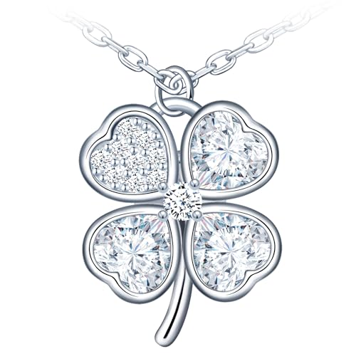 MICMIF Damen Kette 925 Silber Kleeblatt Halskette, Zirkonia Vierblättriges Kleeblatt Anhänger mit Silberkette 41+5 cm Schmuck für Frauen Mädchen von MICMIF