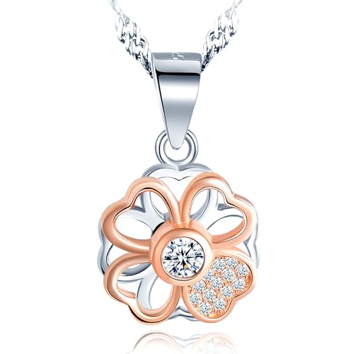 MICMIF Damen Kette 925 Silber Kleeblatt Spinner Halskette für Anti Stress, Drehbar Vierblättriges Kleeblatt Zirkonia Anhänger und Silberkette 45 cm Schmuck für Frauen Mädchen von MICMIF