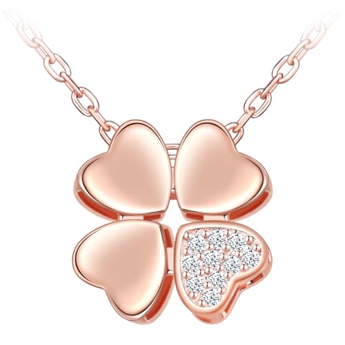 MICMIF Damen Kette 925 Silber Vierblättriges Kleeblatt Halskette, Kleeblatt-Perlen Anhänger Roségold mit Kette 41+6 cm Glückliche Schmuck für Frauen Mädchen von MICMIF